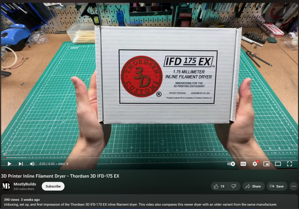 Screenshot from MostlyBuilds' video unboxing and review of the IFD-175 EX
